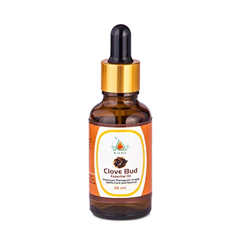 Image of KUNJ Clove Bud Oil (Syzygium aromaticum) 30ML - 100% Pure & Natural, Steam Distilled - Therapeutic Grade Oil for Natural Germ Protection, Aromatherapy & Skin Care