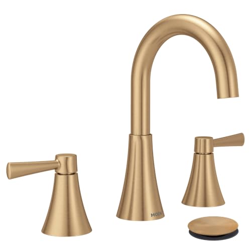 Image of Moen 84023BZG Ronan Widespread Bath Faucet, Bronze Gold | with Drain, valve included