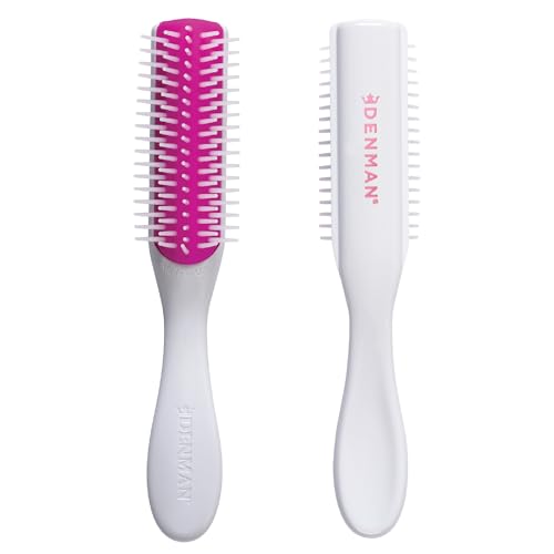 Denman Mini Curl Definer & Styler 5 Row Hairbrush for Detangling, Separating, and Defining Curls, Curly Hairbrush, Sleek Blowdrying - D14 (White)