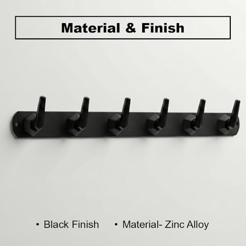 Image of Modern Design Cloth Hanger for Wall /6 Hook Dress Hanger for Door Mount /Bathroom Hooks for Hanging (Black Finish) Pack of 4-| 3 Years Warranty |