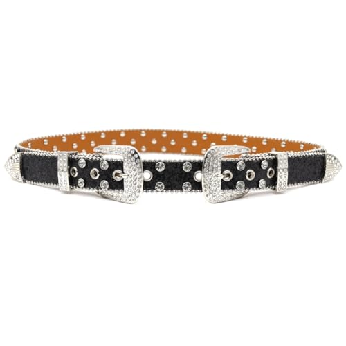 Ceinture en polyuréthane bleu crocodile 102C avec détails perles - 4