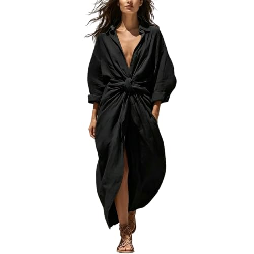 Robe décontractée manches longues boutonnée avec col chemise