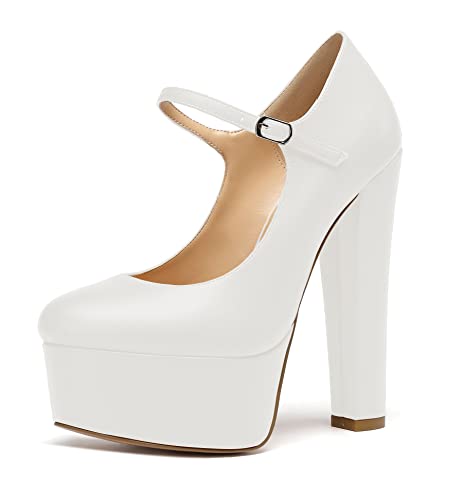 YODEKS Women's Closed Toe Platform Pumps Mary Jane Block Chunky High Heel Wedding Party Dress Shoes