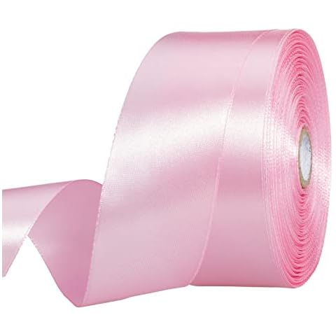 YASEO 1 1/2 Inch Pink Solid Satin Ribbon, 50 Yards Craft Fabric Ribbon for Gift Wrapping Floral Bouquets Wedding Party Decoration Cover