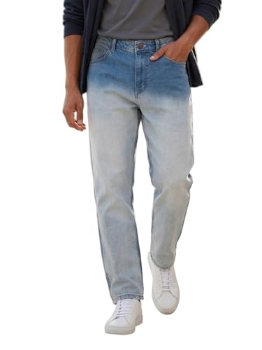 Image of Urbano Fashion Men's Straight Fit Heavy Washed Faded Denim Jeans Stretchable