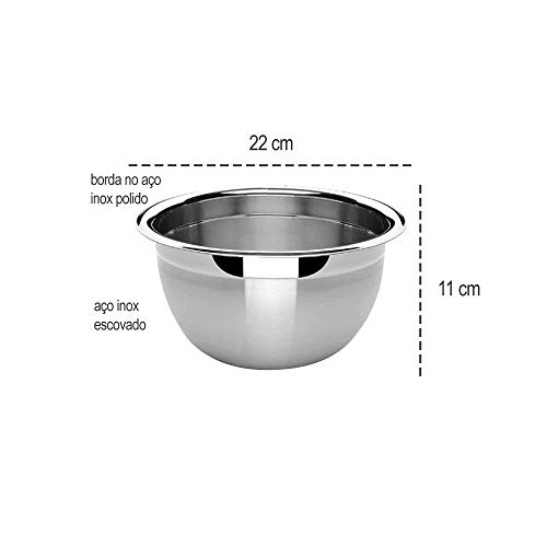 Tigela Bowl Aço Escovado Borda Polida e Kit Raladores