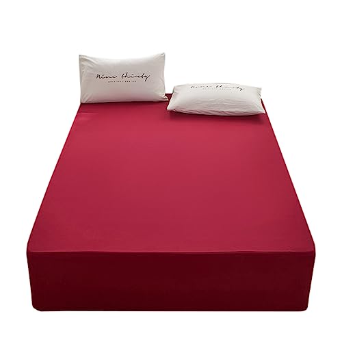 Bedding Twin Size Fitted Sheet Only-Twin Size Deep Pocket Bottom Fitted Sheet Fits 15inches Bed Matress Sheet Soft and Microfiber Easy Care-Wine Red