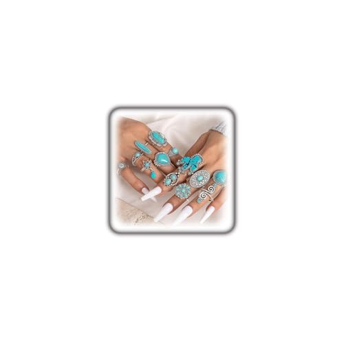 Uarein Boho Turquoise Ring for Women Silver Western Stackable Knuckle