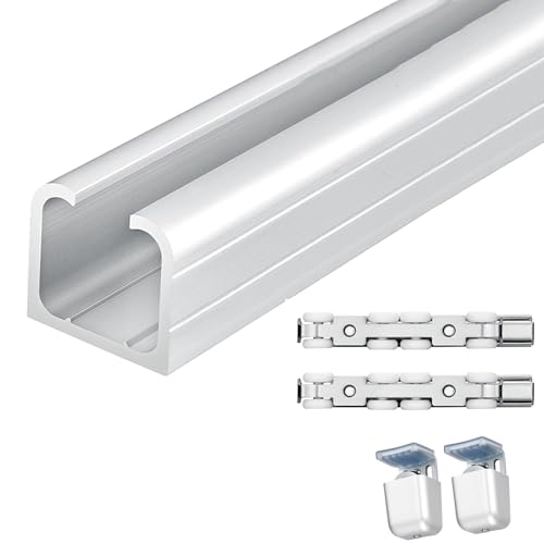 Kit de puerta corredera invisible – 330 cm, riel de riel con ruedas para ducha y armario, sistema de puerta de bolsillo de montaje en techo y pared, acabado blanco