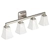 Moen YB5164BN Voss 4-Light Dual-Mount Bath Bathroom Vanity Fixture with Frosted Glass, Brushed Nickel,White