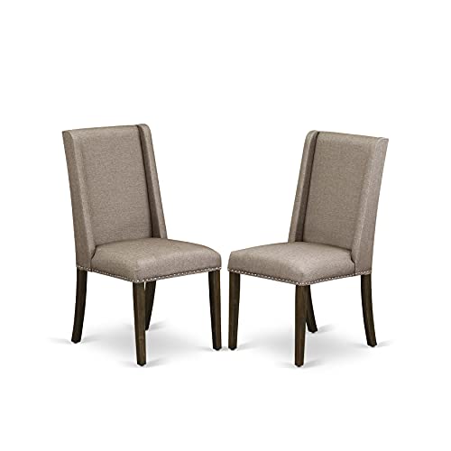 East-West-Furniture-F3FL7-716-7-Piece-Dining-Set-Consist-of-a-Round-Dining-Room-Table-with-Pedestal-and-6-Dark-Khaki-Linen-Fabric-Upholstered-Parson-Chairs-48×48-Inch-Distressed-Jacobean East West Furniture F3FL7 716 7 Piece Dining Set Consist of a Round Dining Room Table with Pedestal and 6 Dark Khaki Linen Fabric Upholstered Parson Chairs 48×48 Inch Distressed Jacobean