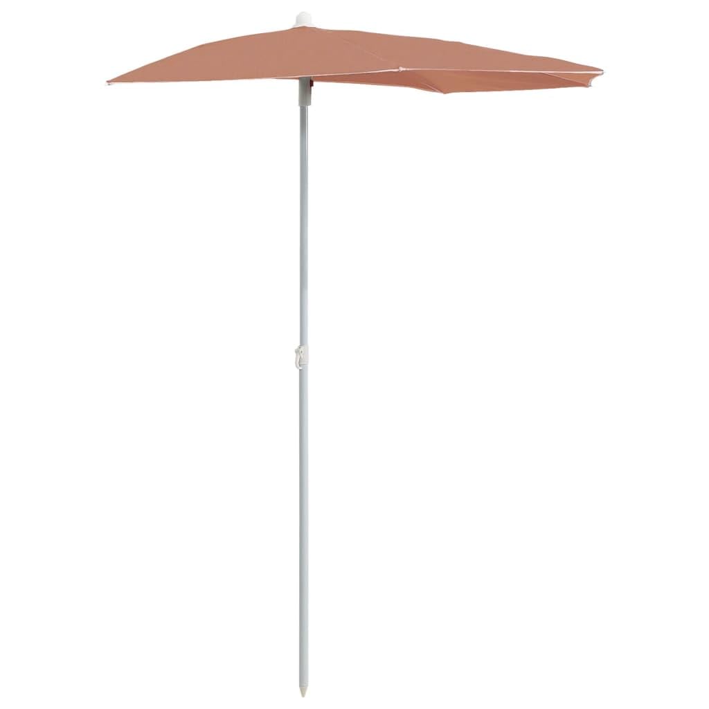 Vidaxl Terracotta Garden Half Parasol With Pole, Outdoor Umbrella For Balcony Terrace Deck, Garden Sunshade For Table, Patio Canopy, Sun Shelter,
