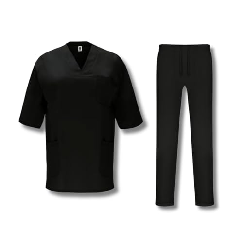 ROLY Uniforme Sanitario Unisex, Casaca Sanitaria, Pijama Sanitario Mujer, Uniforme Limpieza, Ropa de Trabajo, Pijama Enfermera Mujer (FR/ES, Letras, L, Regular, Regular, 2, Negro 02)