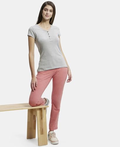 Image of Jockey UL03 Women's Super Combed Cotton Elastane Stretch Slim Fit Solid V Neck Henley Styled Half Sleeve T-Shirt
