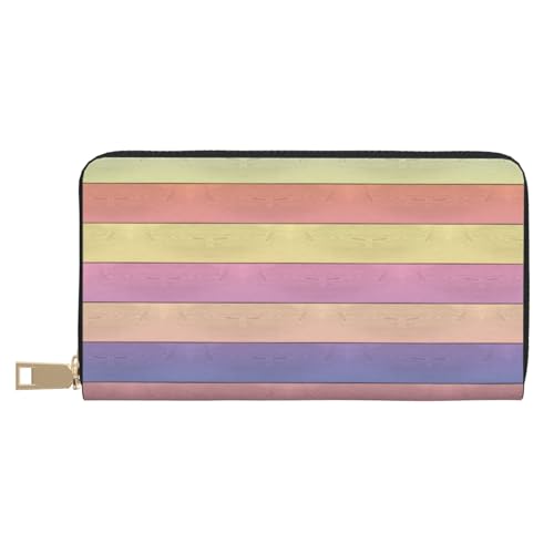 Rainbow Wood Grain Print Wallet Women Men, Long PU Leather Wallets for Women, Cute Womens Travel Wallet Purse Pouch with Zipper Pocket