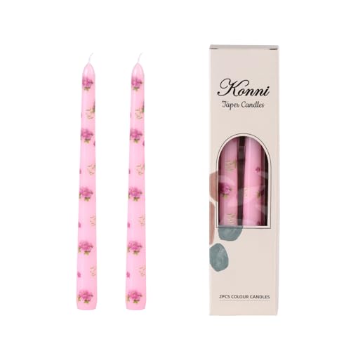 KONNI Taper Candles 10 inch Pink Tapered Candle 2PC Peony Printed