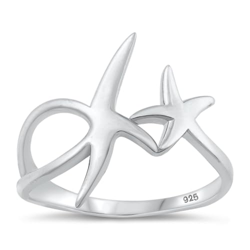 CloseoutWarehouse 925 Sterling Silver Mother and Daughter Starfish Ring