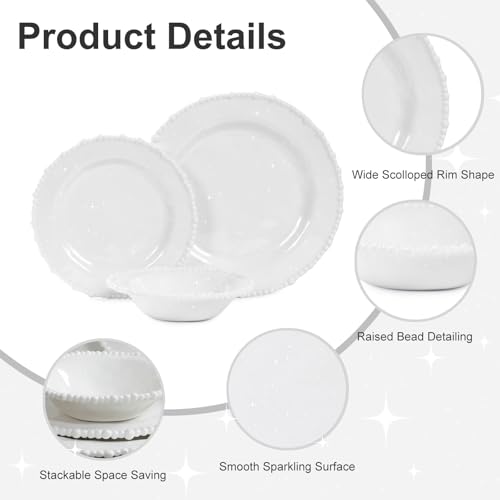Lechoo White Pearl Melamine Dinnerware Set, 12-Piece Plastic Dinner Dishes Set, Service for 4 Unbreakable Kitchen Plates and Bowls Set by Lechoo - Image 2