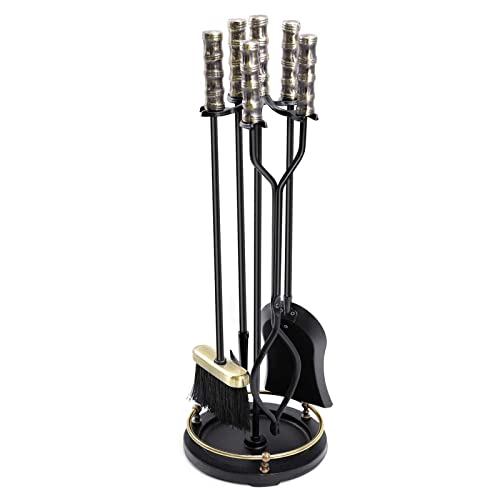 Kit outils de foyer de style antique en fer forgé argent et noir haut de gamme