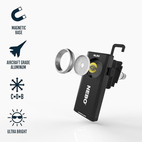 NEBO SLIM Pocket Flashlight | 500 Lumens, Rechargeable Mini EDC Work Light, Magnetic Base & Dimmable Brightness, Durable & Water Resistant, Includes Charging Cable — Black