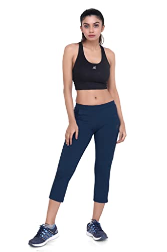 Image of Women Airforce Blue Regular Fit Streachable Capri for Gym, Yoga, Runing, Jogging Activewear Two Sided Pockets Capri (Size XL, 30-32)