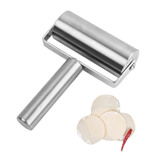 Dokeno Rodillo de Amasar Acero Inoxidable, Rodillo de Amasar con Mango, Rodillo Amasar Pequeño para Masa Pizza, 17 x 12 cm Rodillo de Pizza, Rodillo en Forma de T para Pizzas, Galletas, Pastas
