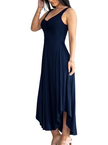 Image of Langwyqu Womens 2026 Summer Sleeveless Tank Dress Empire Waist Asymmetrical Flowy Casual Maxi Dresses