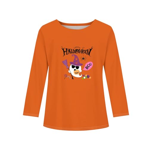 Girls Halloween Long Sleeve Shirt Halloween Pumpkin Print Top Kids Fall Holiday Casual Crewneck Tee3