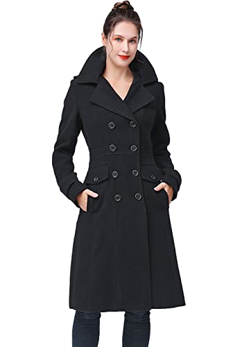 Image of BGSD Women Ady Wool Blend Hooded Long Walking Pea Coat (Also available in Plus Size and Petite), Black, Large