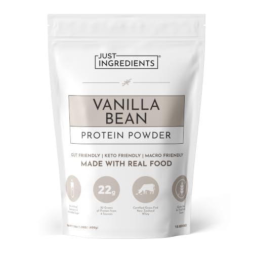 Image of JUST INGREDIENTS Vanilla Bean Protein Powder - Grass-Fed Whey Blend, Organic, Gluten Free, Dairy Free, Soy Free - 15 Servings, 22g Protein