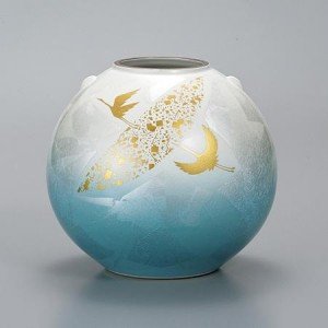 Amazon.co.jp: 九谷焼 花瓶 7号 銀彩金鶴 AP2-1373 : ホーム＆キッチン