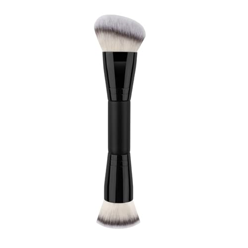 Brocha de maquillaje portátil de doble extremo, angular/redonda, para contorno superior, para mezclar belleza, polvo líquido, corrector, crema