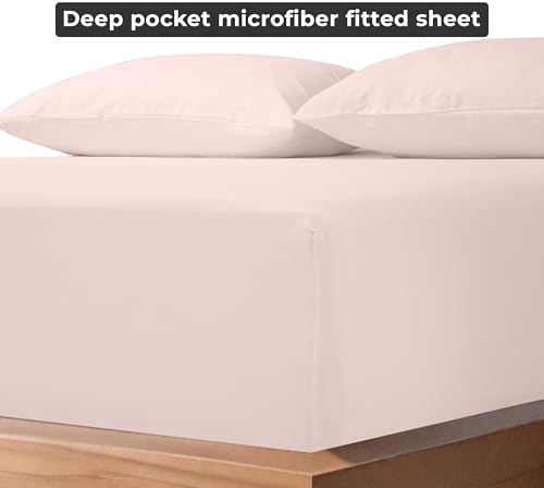 Image of Royale Linens Fitted Sheet King - Ultra Soft 1800 Brushed Microfiber - Hotel Luxury Bottom Sheets - Wrinkle Free & Fade Resistant - Deep Pocket Fitted Sheet Only (King, Pink)
