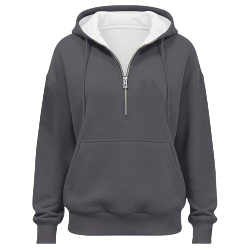 HswsEJ Womens Quarter Zip Pullover Oversized Fleece Half Zip Hoodie - image 4