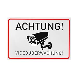Aufkleber Set "Achtung! Videoüberwachung!", 2 Stück, 15 x 10 cm, selbstklebende Folie, Sticker zum Kleben für Innen- und Außenbereich, Video Überwachung Hinweisfolie, Kamera Video Warnhinweis Schild
