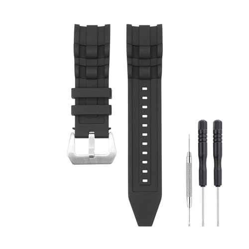 SANDEIN 26mm Watch Band Compatible with Invicta, Soft Silicone Rubber Replacement Wrist Strap for Invicta Pro Diver Watch Straps (Black + Silver Buckle)