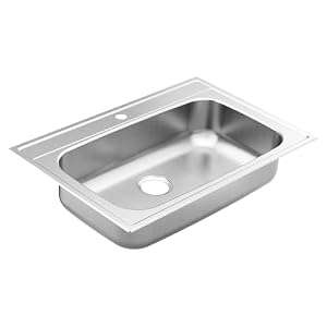 Moen 33"X22"X7" Stainless Steel 18 Gauge Single Bowl Drop In Kitchen Sink GS181631BQ Moen 33X22X7 Stainless Steel 18 Gauge Single Bowl Drop In Kitchen Sink GS181631BQ