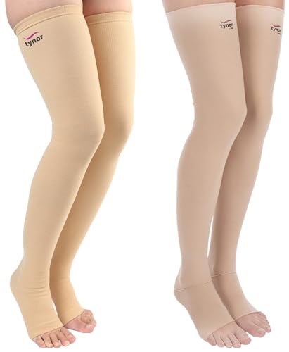 Image of Tynor Medical Compression Stocking Thigh High Class 2 (Pair), Beige, Large, Pack of 2 & Tynor Compression Stocking Mid Thigh Classic, Beige, XXL, Pack of 2