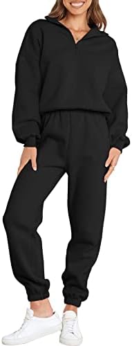 Prinbara Womens Oversized Half Zip Pullover Long Sleeve Sweatshirt Jogger Pants Lounge Sets Teen Girls 2 Piece Outfits Sweatsuit with Pockets Fall Y2K Clothes 7PA76-heise-S