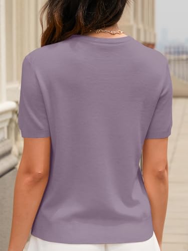 Image of SANGTREE Short Sleeve Sweater for Women Crewneck Summer Knit Tops | Summer Knit Pullover Tops.Perfect for Daily,Work,Home,Holiday,Travel,Shopping Etc.