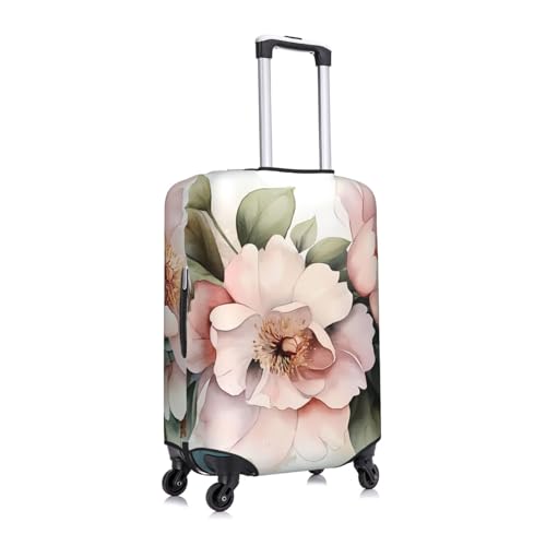 Pink Watercolor Flowers Elastic Travel Luggage Cover, Washable Spandex Suitcase Protector, Anti-Scratch Fits 18-32 Inch3