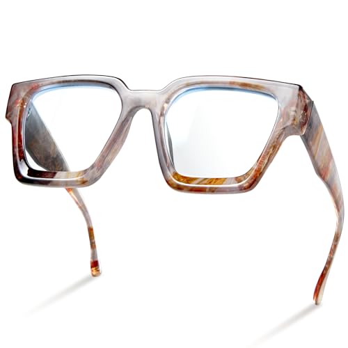 livho Oversized Blue Light Glasses for Woman - Rectangle Fashion Glasses for Computer, Chic Preppy Frame - Anti Eyestrain