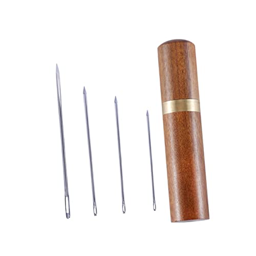 ULDIGI Leather Sewing Needles 4 Pack Large Eyes Pointed Tips for Leather Craft Easy to Thread Storage Bottle Included