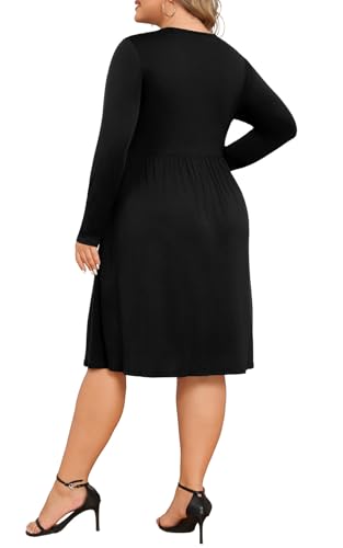 POSESHE Women's Plus Size Dresses Long Sleeves Crew Neck Casual Dresses Empire Waist Loose Flowy Dress with Pockets3