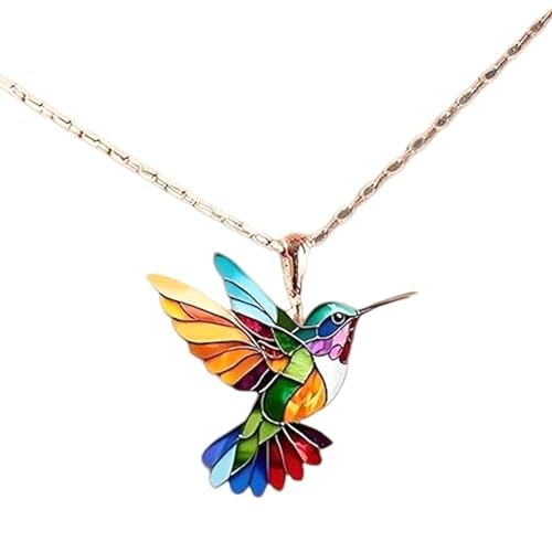 Wedhapy Collier colibri en acrylique et alliage mignon mini collier doré en forme d'oiseau colibri bijoux cadeaux pour mères femmes et amies
