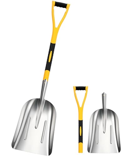 Maxcheck Pala de nieve grande de aluminio de 43 pulgadas con mango de goma en D, pala plana para jardinería, entrada, alimentación, gestión de tierras, agricultura y exteriores