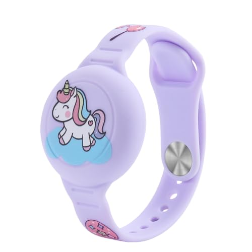 NATOSU Bracelet étanche pour enfant - Réglable - Design de dessin animé licorne caché - Pour porte-étiquette Airtag - En silicone - Anti-perte - Pour les...