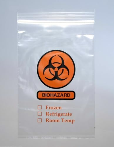 SHIELD BAG Lab Specimen Transfer Bags, 12 x 12 Inch, 3 Wall, 1000 Biohazard Bags with Frozen, Refrigerate, Room Temp Print