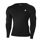 Runhit Men's Black Compression Long Sleeve T Shirt, UPF 50+ Quick Dry Sport Base Layer Tops, Mens Football Underlayer for Running Gym Cycling Golf Training XL