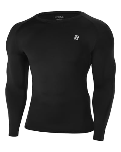 Runhit Kompressionsshirt Herren, Funktionsshirt Langarm Atmungsaktiv Laufshirt Sportshirt Männer Schnelltrocknendes Langarmshirt mit UPF 50+ UV-Schutz für Fitness Laufen Jogging Gym Schwarz M